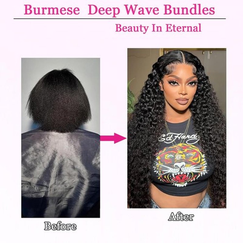 Burmese Curly Bundles Human Hair 18 20 22 Inch Brazilian Deep Wave Bundles 100% Unprocessed Virgin Hair Quick Weave Human Hair Bundles with Spiral End Human Hair Extensions Natural Black