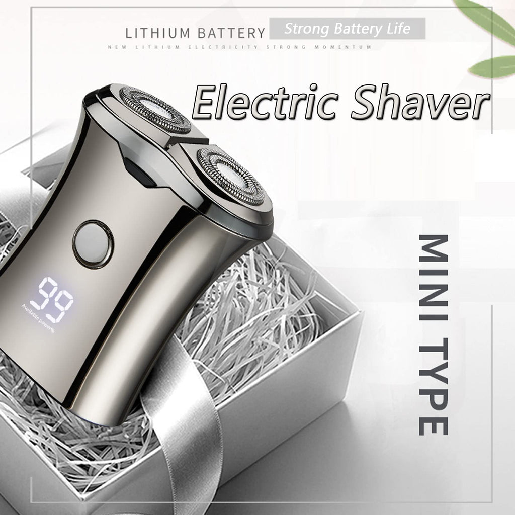 Electric Mini Travel Shaver for Men - Pocket Size Washable Electronic Razor - Mens Rechargeable Portable Cordless Small Shaving Face Beard - Wet & Dry Rotary Compact Electrical Shave