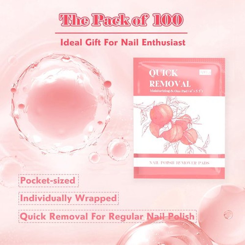 Corconess 100PCS Nail Polish Remover Pads Acetone Nail Polish Remover Wipes Quickly Remove Nail Polish Wipe Travel-Friendly Large Size Individually Wrapped Moisturizing Wet Wipes For Nails