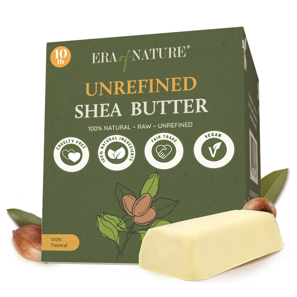 era of nature Organic Unrefined Raw African Ivory White Shea Butter 32oz - Moisturizing Raw Shea Butter Bar for Skin & Hair, DIY Lip Balm Base, Cream, Soap & Lotion Making Supplies Kit, Skincare