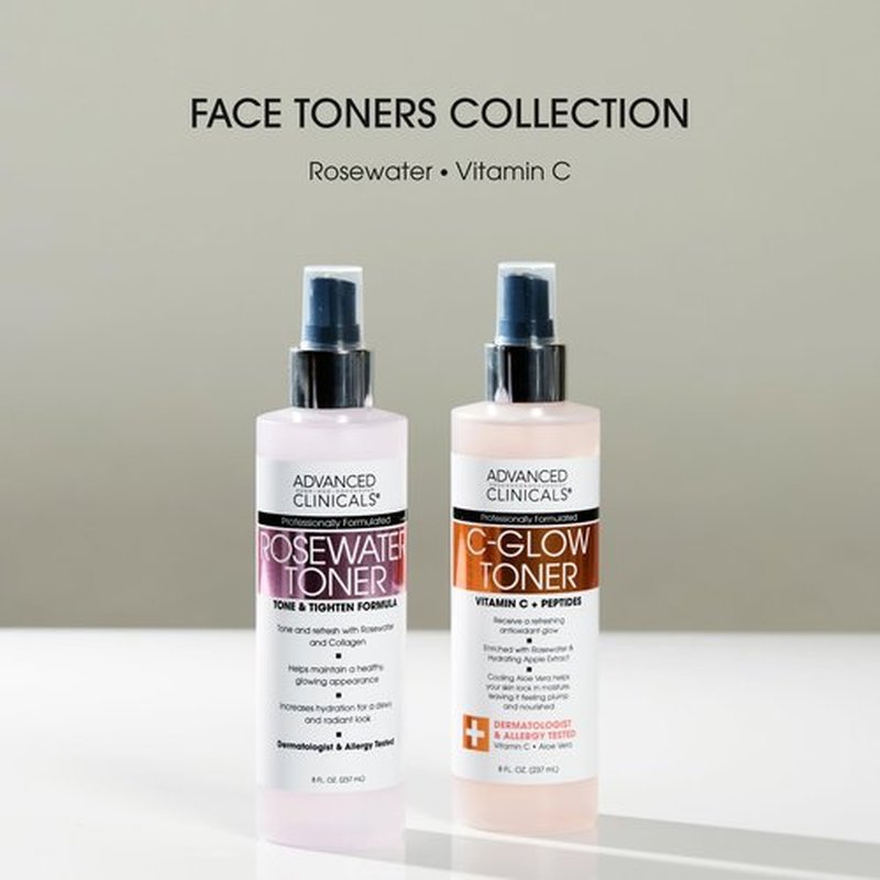 Advanced Clinicals Vitamin C Glow Facial Mist Toner for Face W/Rosewater, Ferulic Acid, & Peptides. Vitamin C Antioxidant Moisturizer Face Mist Provides Instant Skin Hydration, Non-Greasy, 8 Fl Oz