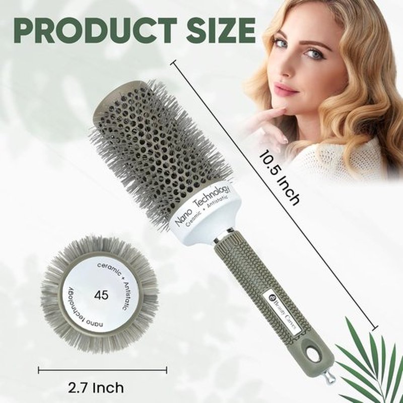Beauty Carves Round Brush Set, 45&53mm Barrel with 4 Clips – Round Brush for Blow out with Flexible Nylon 66 Bristles Nano Ionic Heat Resistant Tech for Professional Curling, Styling & Shining Texture