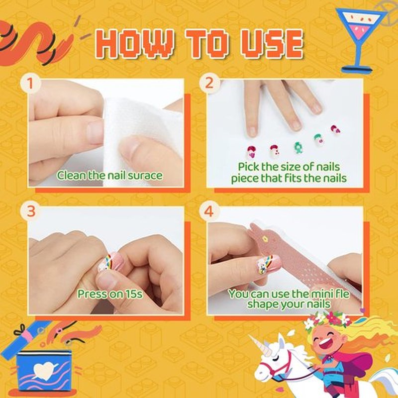 240Pcs Kids False Nail with Glue Children Girls Press on short Nails Long lasting Quick Stick on Cute Pre Glue Full Cover Acrylic Nail Kit for Girls Kids Gift DIY Nail Art Decor (Starry Unicorn）