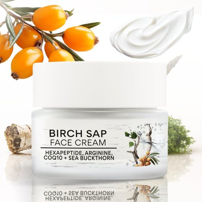 Nordic Organic Birch Sap Face Cream – Peptides, CoQ10, Arginine and sea buckthorn; fragrance-free; made in Finland - COSMOS Organic Certified sensitive-skin formula 50 ml (1.69 oz)