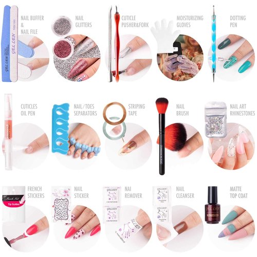 Gellen Gel Nail Polish Kit with Nail Light 72W Nail Dryer, 12 Gel Nail Polish Colors, No Wipe Top Base Coat, Nail Art Decorations, Manicure Tools, All-In-One Manicure Kit, Macaron Candy