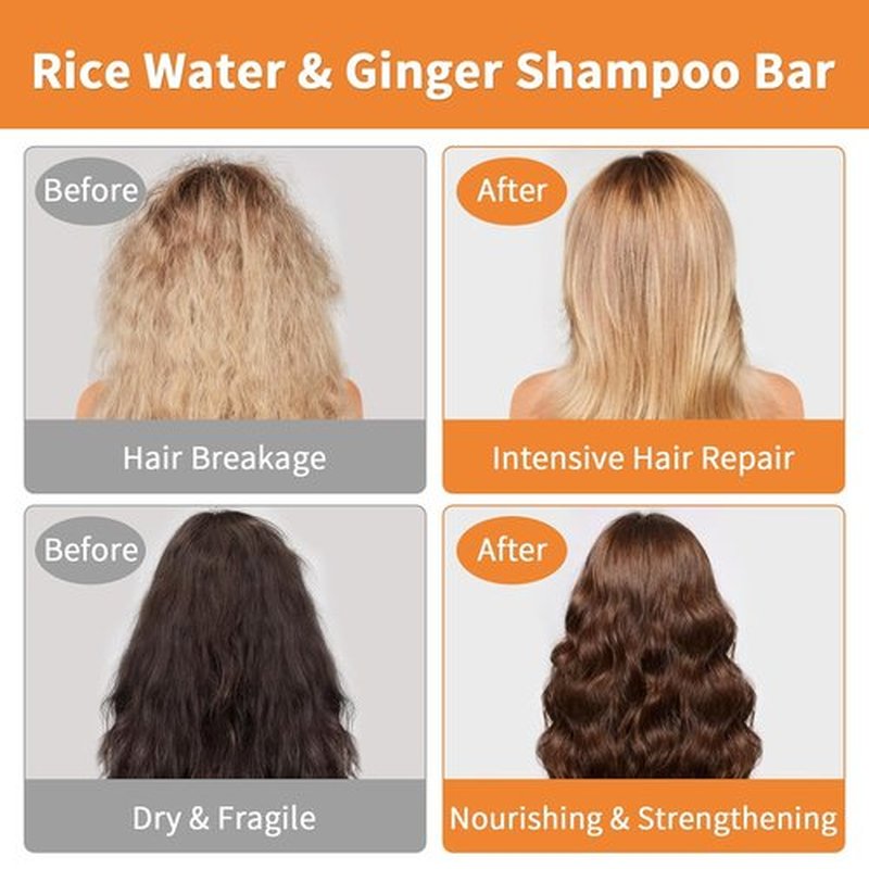 Skiennix Rice Water Shampoo & Conditioner Bar - Strengthens Hair Growth | Ginger Infused, pH Balanced, Paraben & Silicone Free