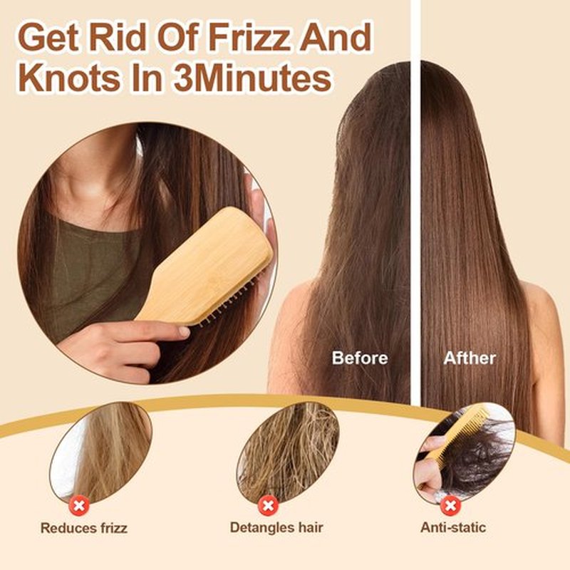 Arshray Natural Bamboo Bristles,Soft Bristle Cushion,Reduce Static Electricity,Hair Comb Teeth Round and Smooth,Promote Scalp Blood Circulation,Ergonomic Handle