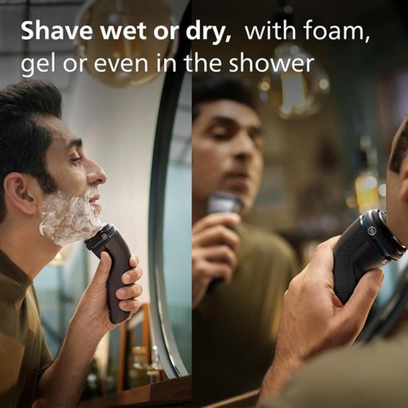 Philips Shaver for Men Series 3000 | Rechargeable Wet/Dry Electric Razor - Modern Steel Metallic