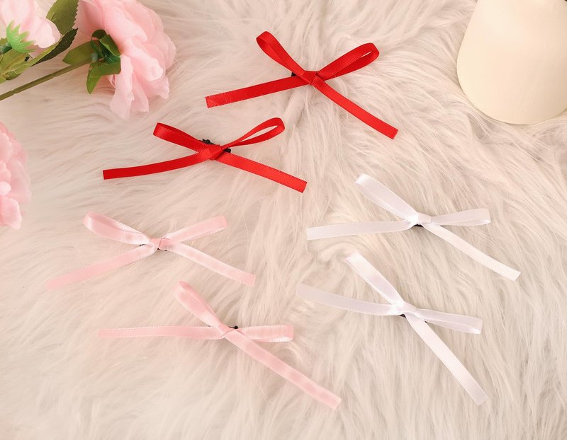 XFYUZR Bow Hair Clips, Long Tail Ribbon Hair Clips for Women, Pink White Red Satin Hair Bow Tassel Barrettes, Bowknot Accessories for Girls Teens Kids (30PCS)