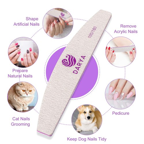 DARYA Nail Files (100 Pcs) Double Sided 100/180 Grit Emery Boards for Nails Acrylics Natural Nail File Toenails & Pet Grooming Durable Washable Professional Nail Files for Salon & Home Use