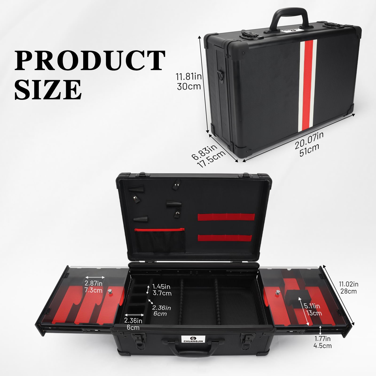 Large Barber Case Organizer, Professional Barber Briefcase with 6 Clipper Slots & 8 Shear Holders, Sliding Tray, 20" Aluminum Barber Carrying Tool Case for Clippers, Scissors, Trimmers & Supplies