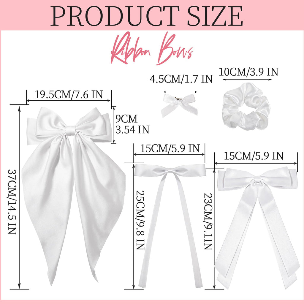 YGDZ 16PCS White Oversized Silky Satin Hair Bows Set, Ribbon Bows with Scrunchies for Women & Girls, Christmas Stuffers Xmas Gift, White Hair Accessories for Christmas & Wedding