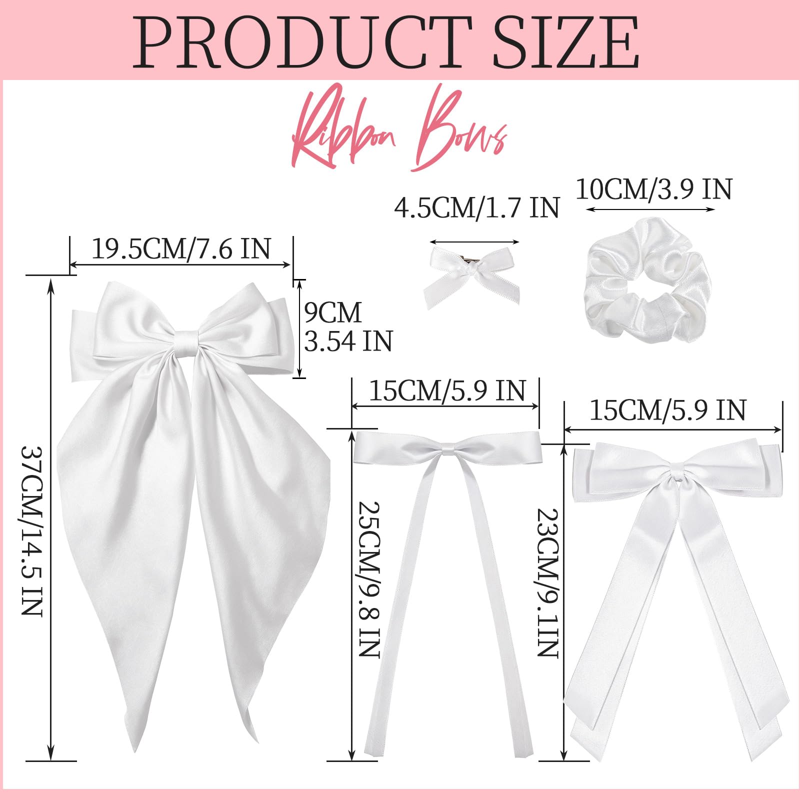 YGDZ 16PCS White Oversized Silky Satin Hair Bows Set, Ribbon Bows with Scrunchies for Women & Girls, Christmas Stuffers Xmas Gift, White Hair Accessories for Christmas & Wedding
