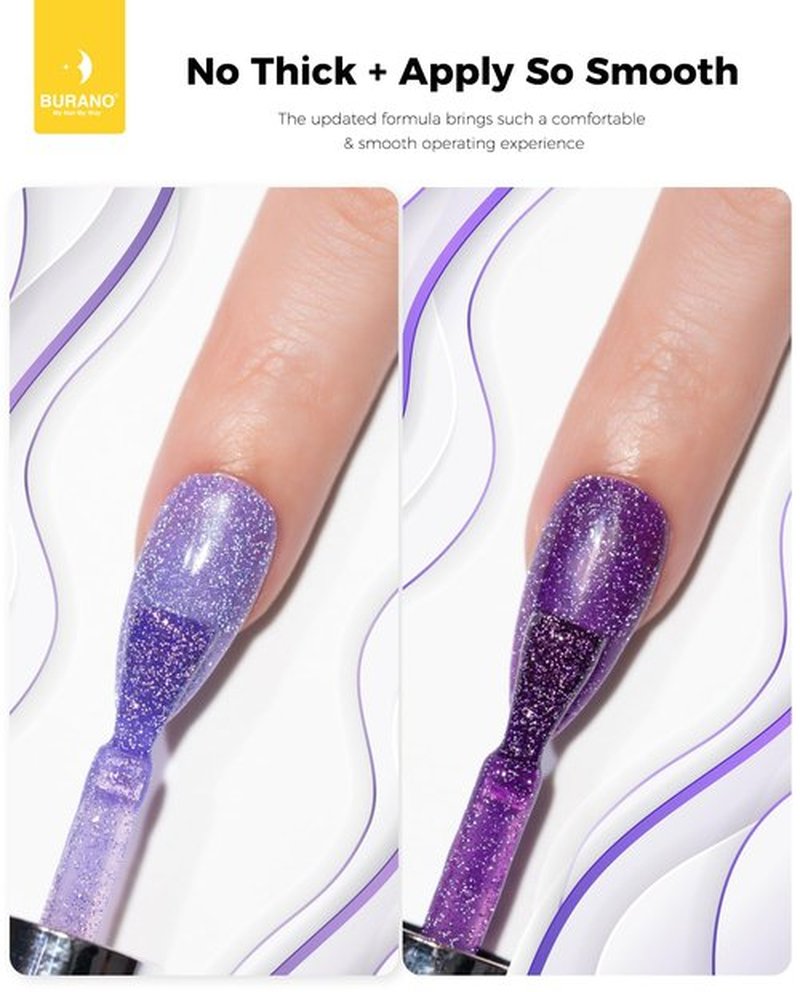 BURANO Reflective Glitter Gel Nail Polish, 2 Bottles UV Sparkle Nail Polish Purple Gel, 7.3ml Holographic Glitter Polish Curing Need for Nail Salon Home DIY S9 S14