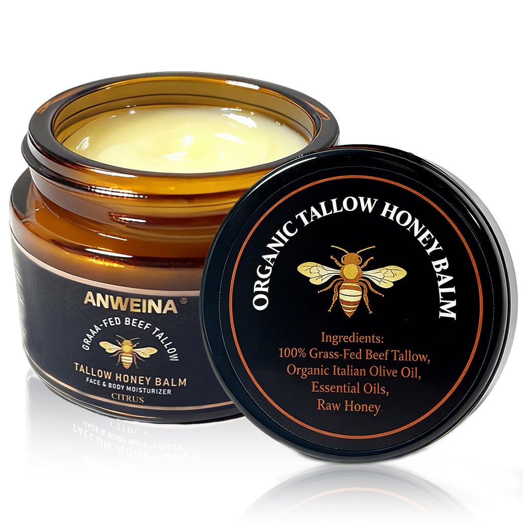 Loobexery Organic Grass-Fed Tallow Honey Balm, Beef-Tallow for Skin Whipped Beef Tallow and HoneyBalm with Raw Honey - Natural Beef Tallow Face Moisturizer for Body & Face (2 Oz)