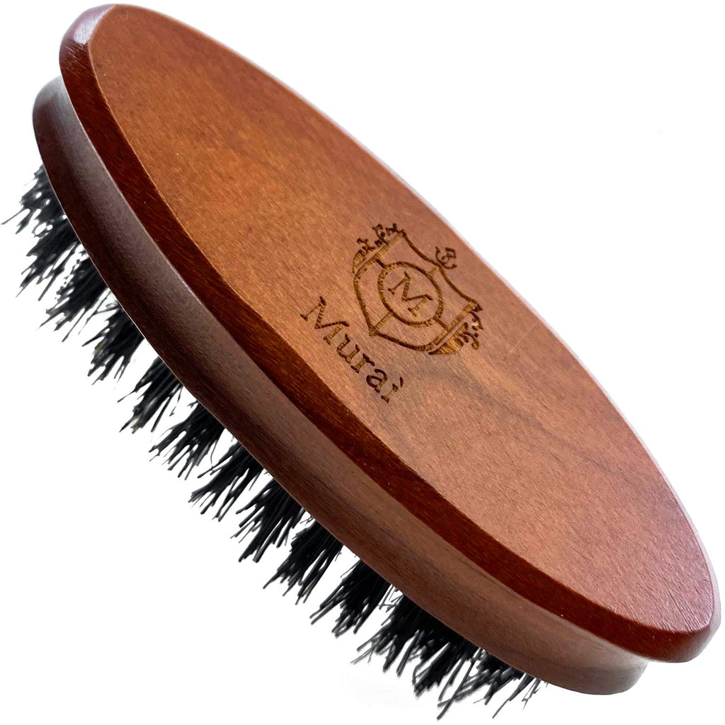 Murai by Giorgio GM4F Firm Boar Bristle Beard Brush - Travel Brush for Men's Skin Care and Grooming - Pocket Oval Beard Brush