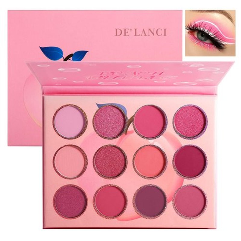 Pink Eyeshadow Palette,12 Colors Peach Matte & Shimmer Highly Pigmented Pink Mini Makeup Eyeshadow Pallet, Warm Natural Blendable Long Lasting Waterproof Small Pallets Eyeshadow for Women and Girls