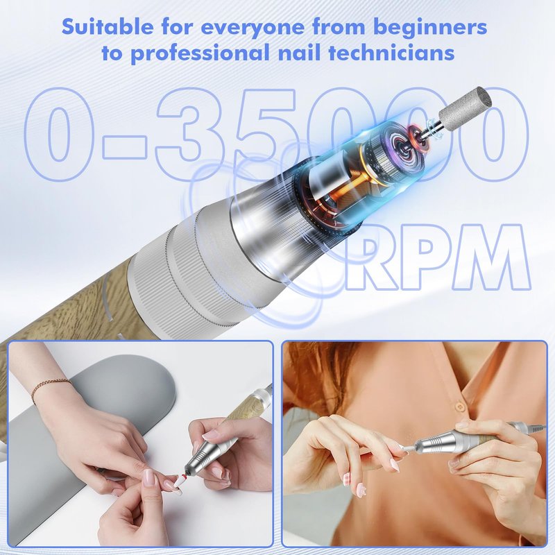 YEOTSMUT Wood Grain 35000RPM Nail Drill Professional, Super Silent Shockproof and not hot，Rechargeable Electric Nail File，Cordless Nail File Portable Efile for Acrylic Gel Nails Remove, 12Pcs Bits