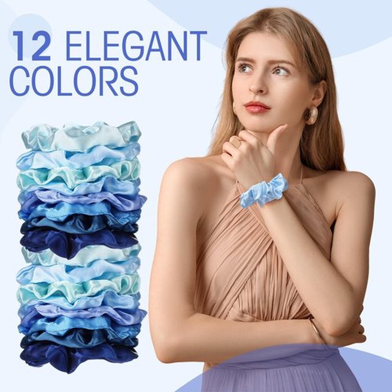 Tatuo 24 Pieces Rainbow Hair Scrunchies Elastic Bands Scrunchy Colorful Hair Ties for Women Girls Gymnastics Birthday Party Favors, Large (Blue Series Color,Satin)