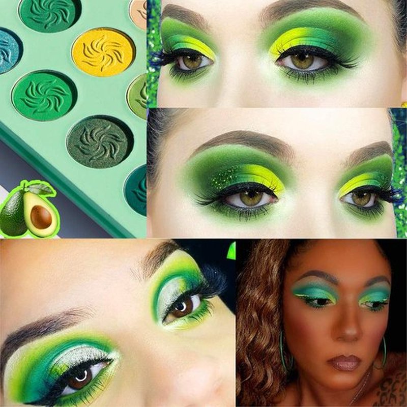 Afflano Green Eyeshadow Palette, Green Glitter Eyeshadow Highly Pigmented, Forest Emerald Christmas Makeup Palettes, Yellow Lime Grass Greenish Makeup Eye Shadow Pallet 15 Color