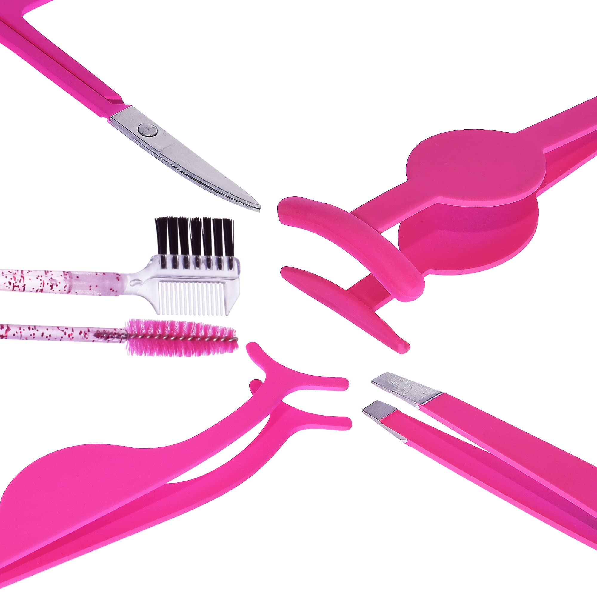 6Pcs Portable Eyelash Curlers Applicator Tool, Eyebrow Tweezer Scissor Comb Eye Brow Grooming Clippers Fake Lash Brush for Women