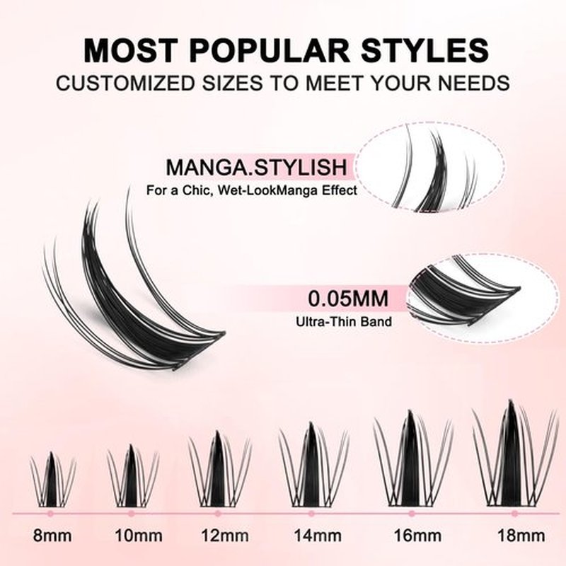 GRACEFULIA Manga Lash Clusters KIT 120PCS Anime and Doll Eye Eyelash Clusters, Spiky Natural Styles, DIY Extensions, Lightweight, Reusable 8 10 12 14 16 18mm