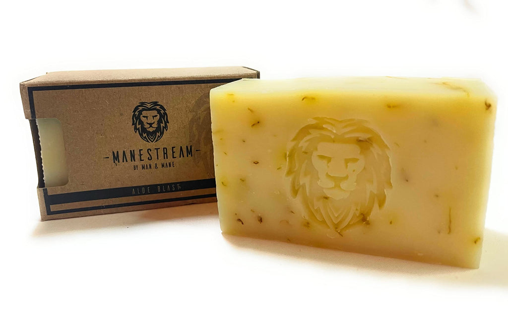 MAN & MANE Manestream Long Lasting, Mild Scented Lavender Rosemary 2-in-1 Skin and Shampoo Bar Cocoabutter, AloeVera, Natural Handmade