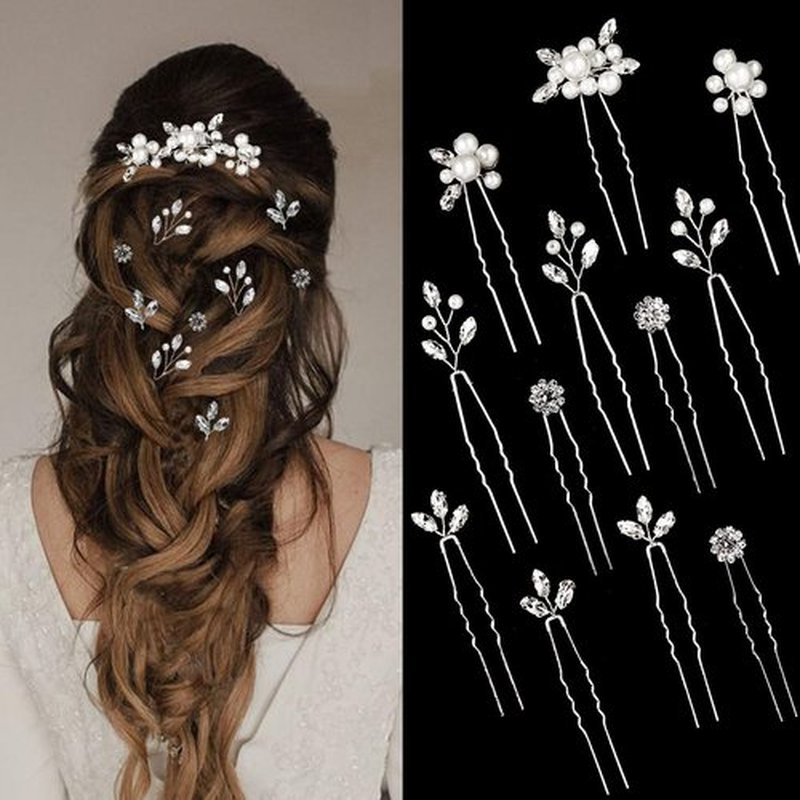 12 Pieces Wedding Hair Pins Bridal Headpiece Pearl Hair Styling Pins Silver Hairpieces Accessories for Brides Bridesmaids