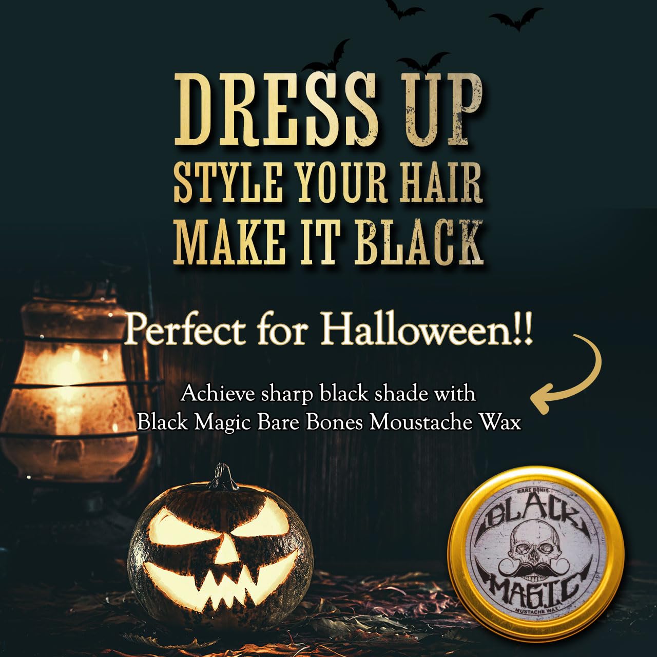 Black Mustache Wax | Black Magic Death Grip Moustache Wax | Hide Grey Hair In Beard Or Moustache | Extra Strong Hold Mustache Wax Unscented | 1 oz Tin Heat Source Required (Black Magic Bare Bones)
