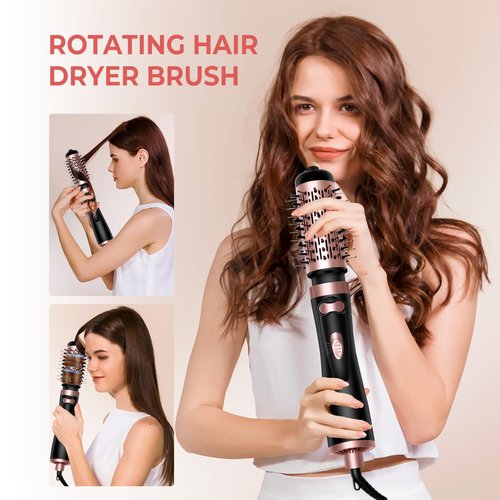 3 in 1 Rotating Hair Dryer Brush, Auto Rotating Blow Dryer Brush Spinning with 2 Brushes (2" & 1.5"), Negative Ionic Brush Blow Dryer, Round Brush Blow Dryer Volumize Curling 100-120V