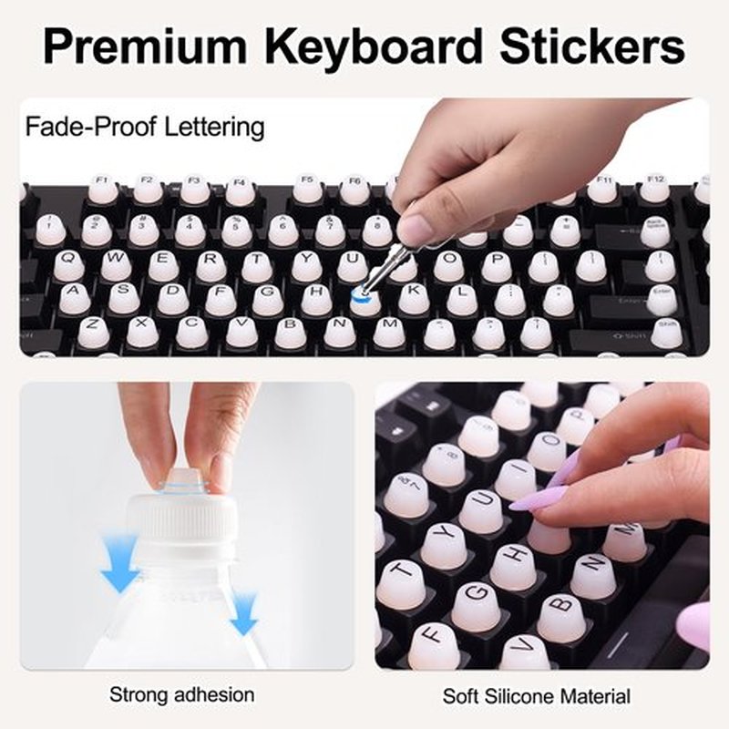 128Pcs Raised Keyboard Stickers for Long Nails with Letters, Soft Silicone Keyboard Bubbles for Women, Nail Art Typing Keycaps for Desktops (White, 128pcs)