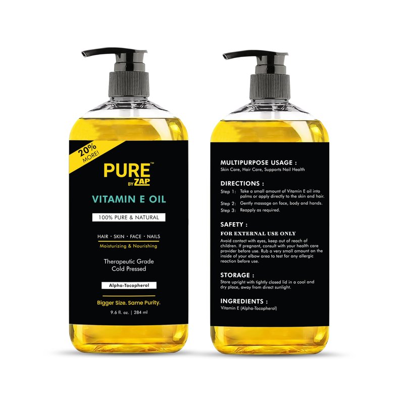 Vitamin E Oil 100% Pure & Natural 28,000 IU Premium Cold-Pressed Oil -9.6 Fl Oz, Tocopherol for Repairing Dry, Damaged Skin, Moisturizing for Skin, Growth of Nails, Hair, Scalp, Scars