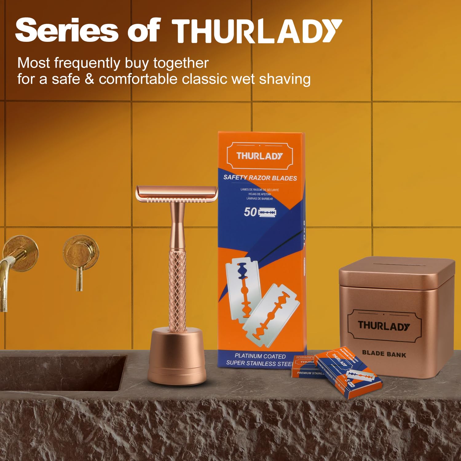 THURLADY Razor Blade Disposal Container, Rose Gold, Large Capacity, Holds Over 500 Blades, Safe & Recyclable