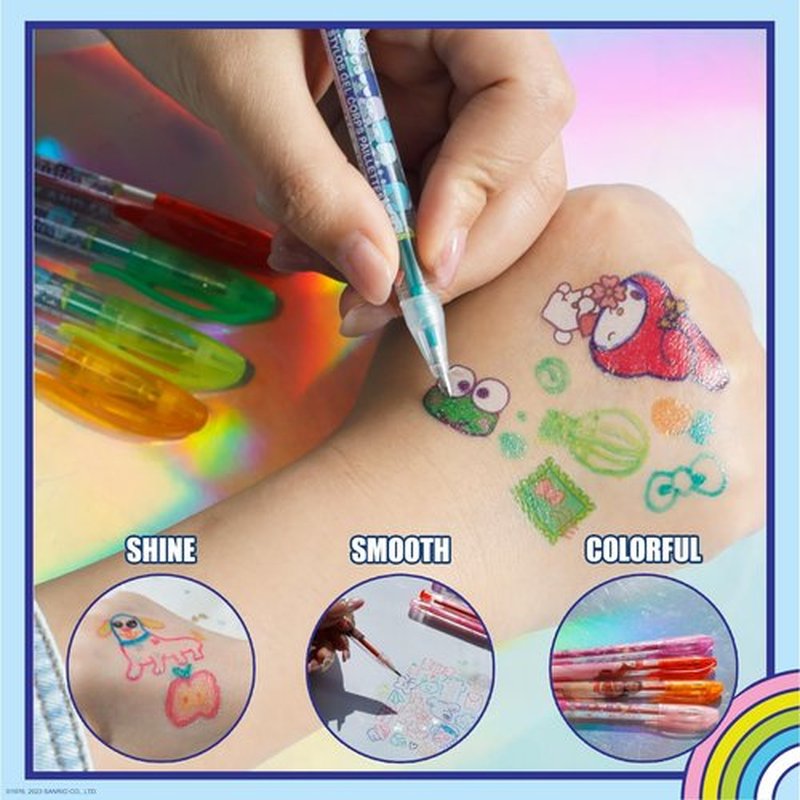 Townley Girl Hello Kitty and Friends 16 Piece Glitter Pen Body Art Set, Glittery and Bright Colors, Ages 3