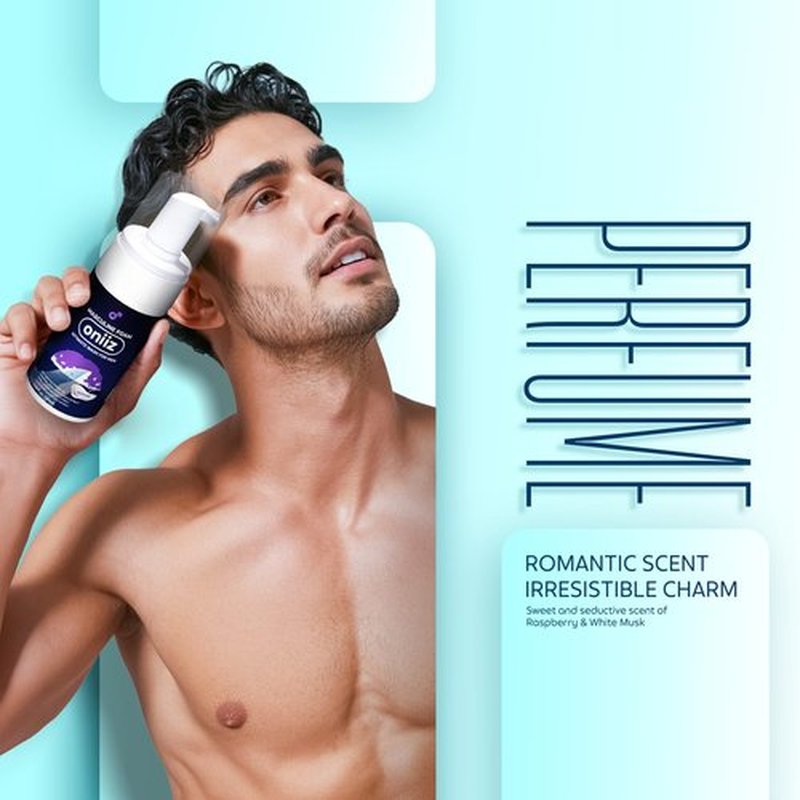 ONIIZ Masculine Foam Men’s Intimate Wash for Odor & Itch Control, pH Balanced Cleanser for Sensitive Skin with Aloe, Chamomile & Green Tea – Perfume (Light Fresh Scent) 3.38 fl oz