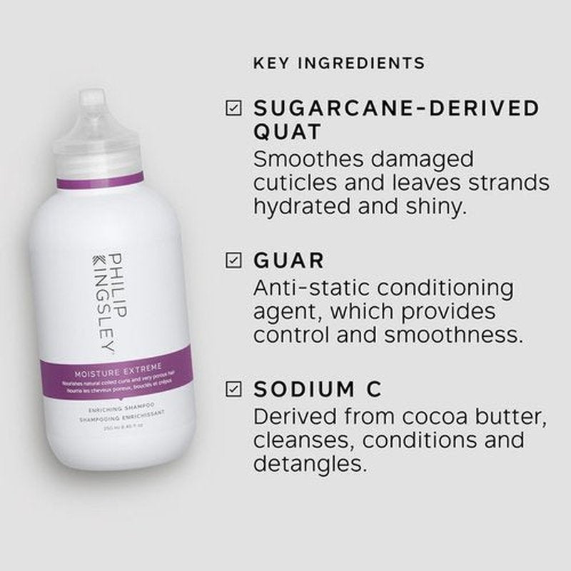 PHILIP KINGSLEY | Moisture Extreme Shampoo | Hydrates & Adds Shine for Curly, Dry Hair | 8.4oz