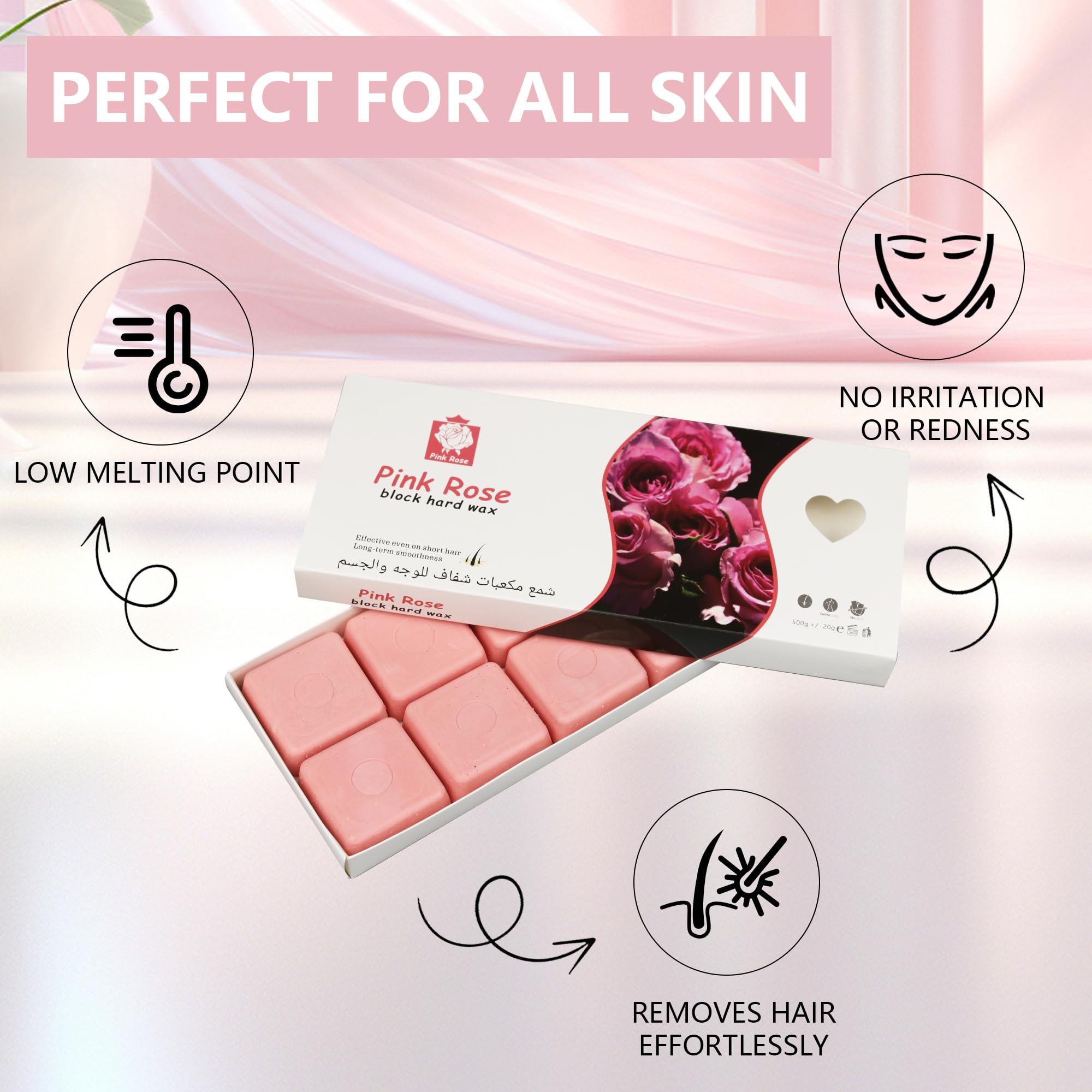EarayWax Hard Wax, 1lb Wax Blocks for Hair Removal Sensitive Skin with Rose Formula, Perfect for Full Body, Facial, Brazilian Bikini, and Legs at Home Wax Refill for Women Men