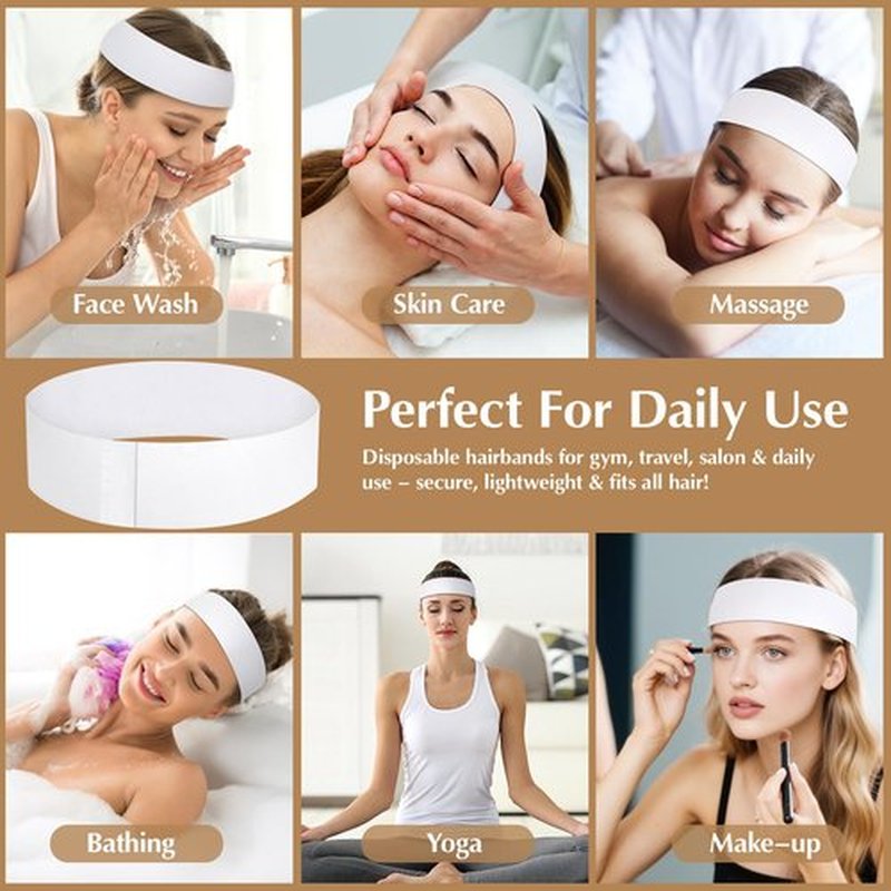 150 PCS Disposable Hairband for Women, Non-woven Fabric Spa Headband for Makeup, Travel, Securing Hair during Facial