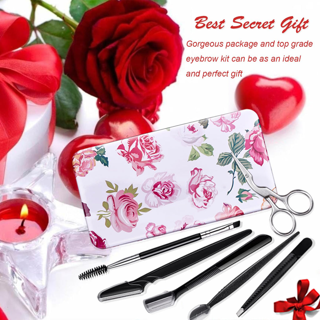 FITDON Eyebrow Grooming Set, Eyebrow Tweezers & Curved Brow Scissors & 3PCS Brow Razors Trimmer & Eyebrow Brush with Spoolie