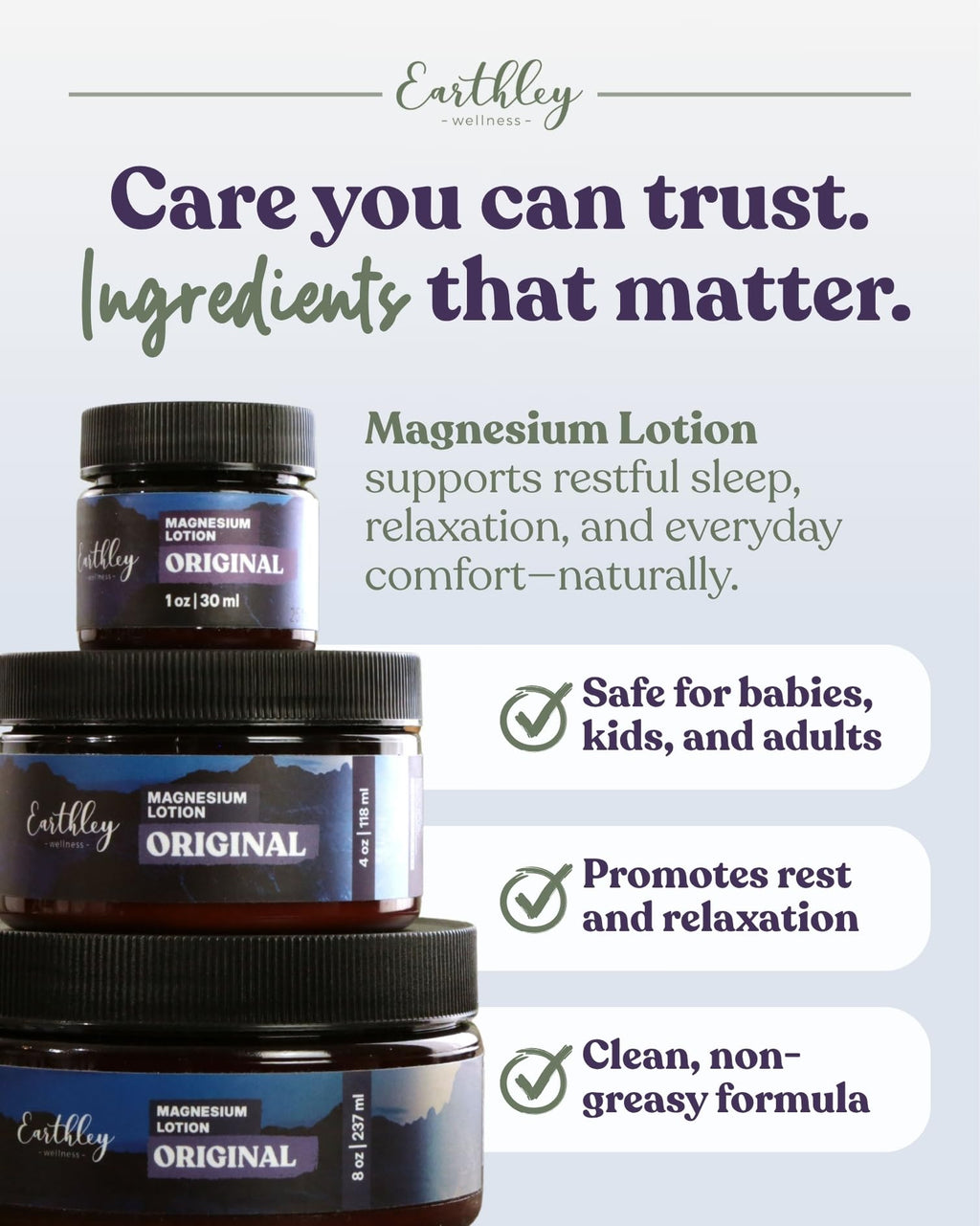 Earthley Wellness Magnesium Lotion, Body Cream for Relaxation, 3600mg per Jar, Magnesium Chloride, Beeswax & Highly Concentrated 100mg Magnesium (6oz, Sensitive)