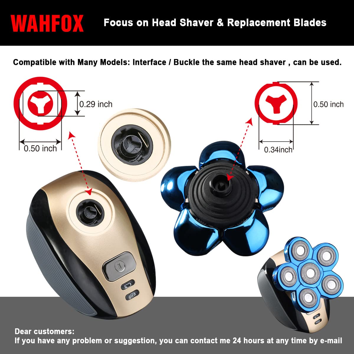 Universa 6 Blades Replacement Heads for Mainstream head shaver brands, Head Shaver Replacement Blades (6 Blue)