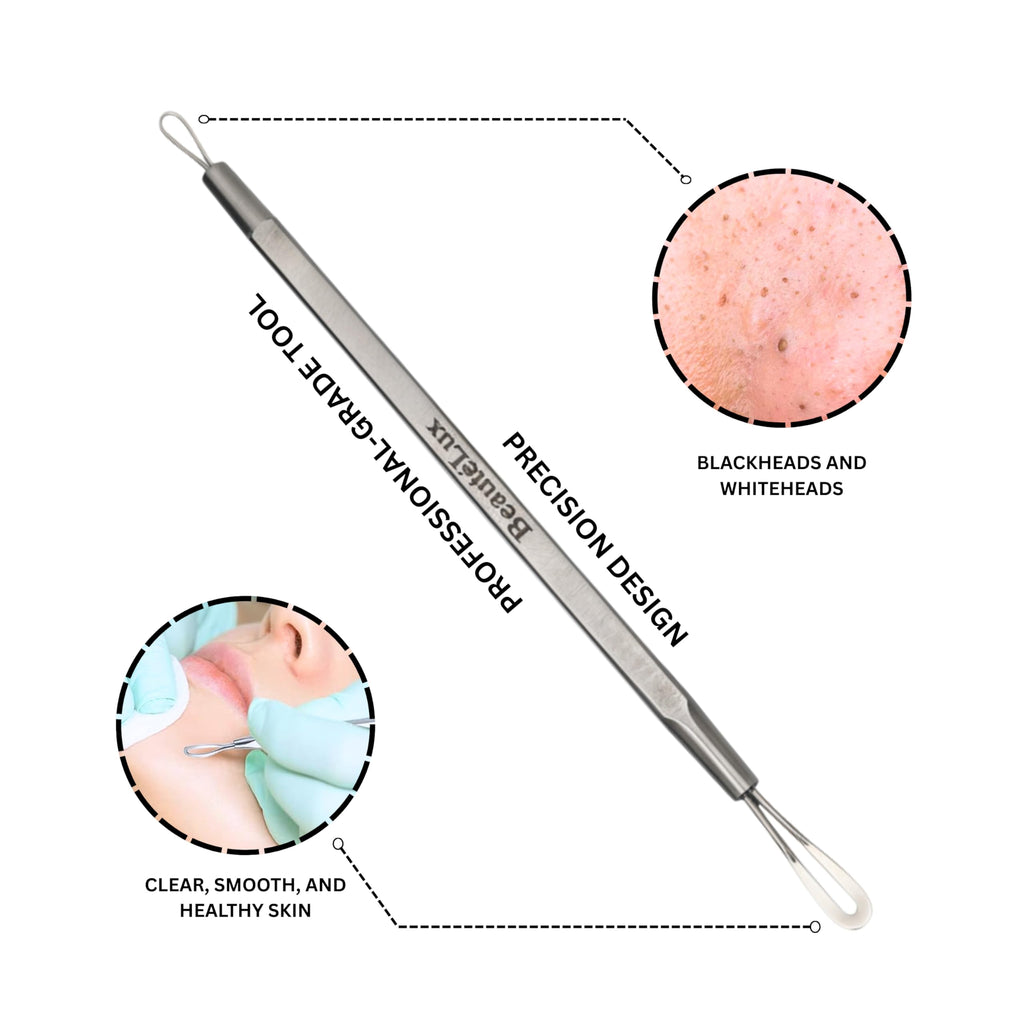 BeautéLux 2-in-1 Blackhead Removal Tool, Stainless Steel Acne Extractor, Blackhead & Whitehead Remover for Face/Nose, Dual-Loop Pimple Extractor, Skin Blemish Tool