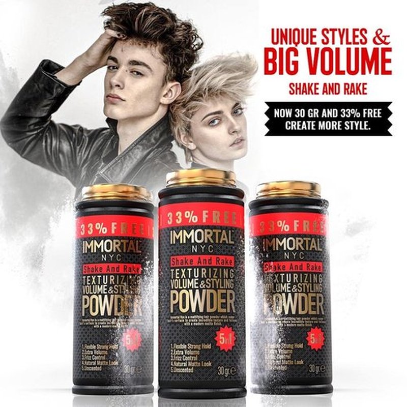 Immortal NYC 5-in-1 Shake and Rake Volume & Styling Powder - Flex Strong Hold - Mattifying All Natural, Unscented Hair Powder for Men - No Residue, All Hair Types