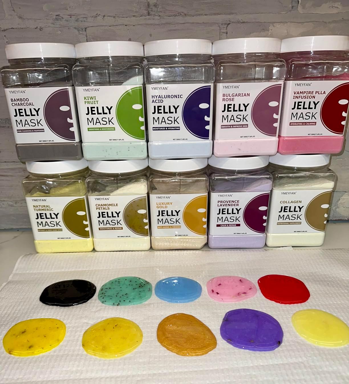 YMEYFAN Jelly Mask for Facials, Jelly Mask Powder Bulk Wholesale for Esthetician Supplies Professional Beauty Salon Spa Facial Mask Vajacial, Face Masks Skincare Big Set (10 Jar, 500g/17.6oz)