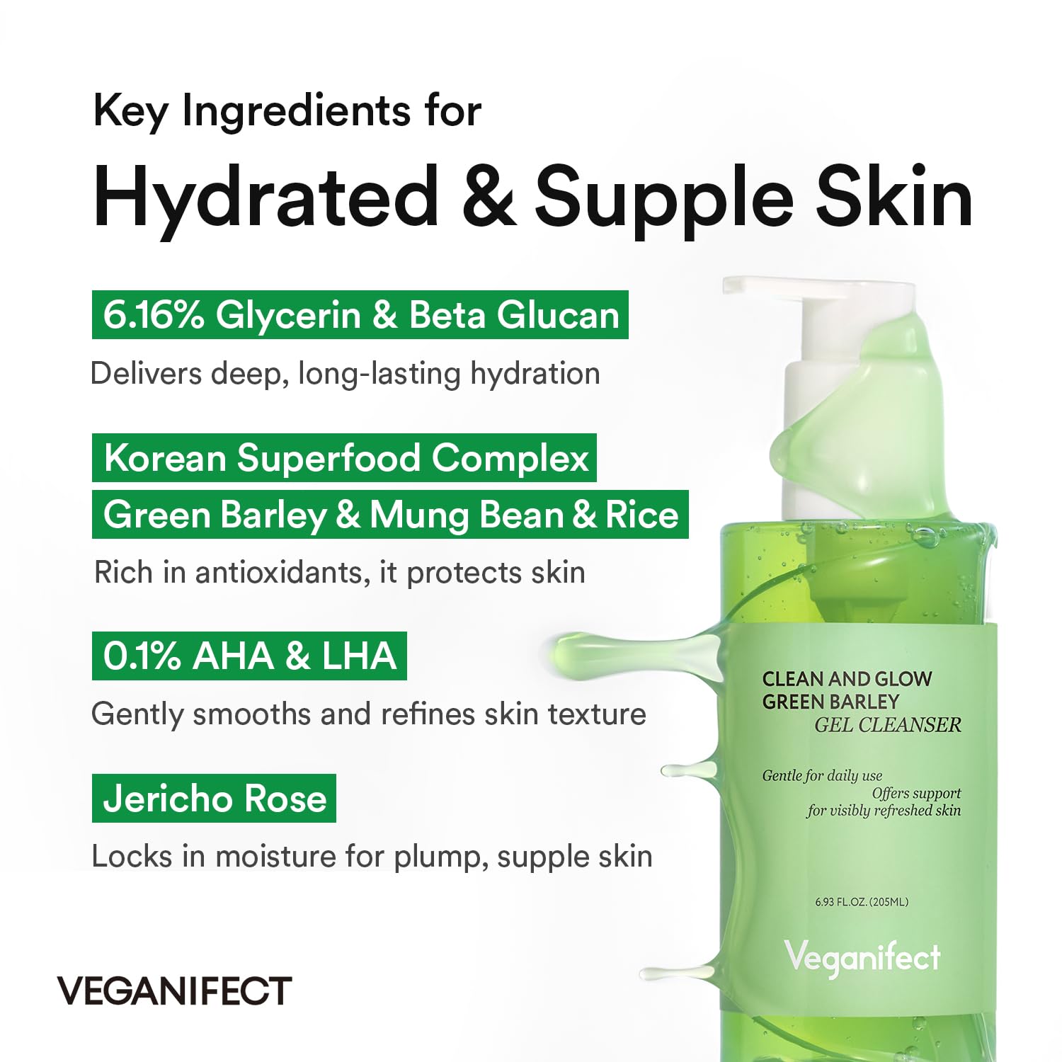 VEGANIFECT Gel Cleanser, Gentle Exfoliation and Face cleanser for Sensitive Skin, Korean Skin Care, Vegan, 6.93 Fl Oz