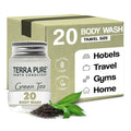 Terra Pure Travel Size Hotel Body Wash 20 Count 1 oz Bottles Guest Amenities for Hotels Vacation Rentals and Short Term Rentals Paraben Free Green Tea Scent Infused with Aloe and Olive Oil