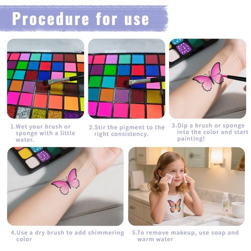 Face Painting Kit, 54 Colors Water Activated Face Paint Palette with Stencils, Brushes, Gems for Halloween Makeup, Parties, Carnival, School Event & Festivals