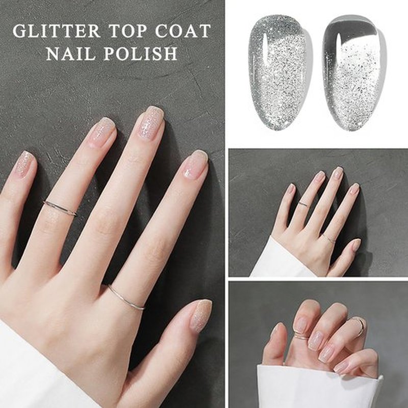 NovaCharm Clear Sparkle Nail Polish, Quick Dry Glitter Top Coat, Air-Dry Shimmer Nail Color for Women and Girls, Long Wear No-Lamp Nail Polish, 12ML