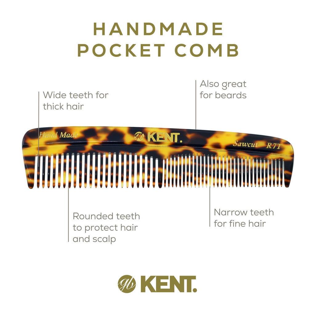KENT Hair Comb for Men, Handmade Pocket Comb, Fine and Wide Tooth Hair Comb for Grooming and Styling, Sawcut Kent Comb, 2 Pack (Yellow Tokyo)