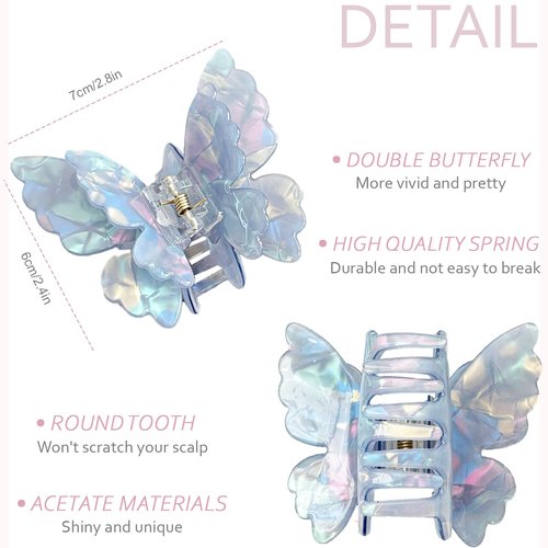 PandaPetals Butterfly Hair Clips 2.6 inch Medium Cute Hair Claw Clips for Women Girls Styling - 3 Pack (Blue + Yellow + Pink)